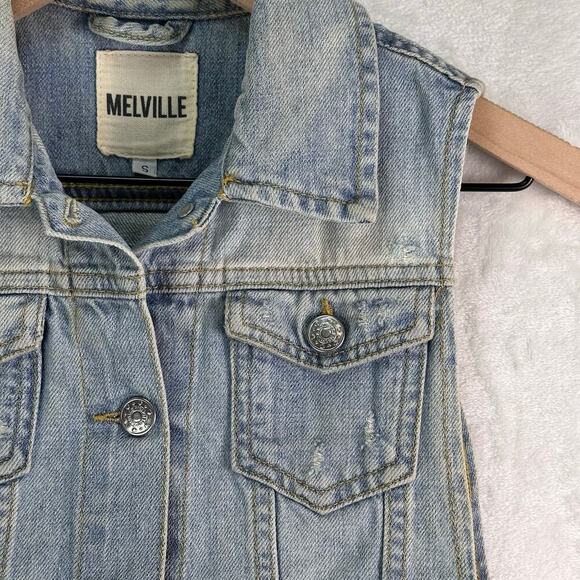 Brandy Melville Jean Vest Button-Up Collared Cotton Light Wash Denim Blue Size S - Picture 8 of 16